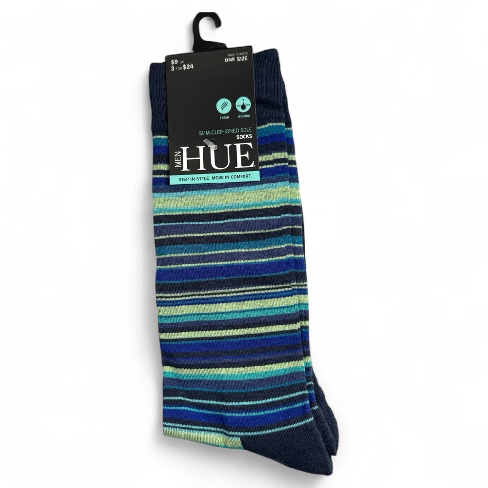 Hue Mens Slim‎ Cushioned Sole Socks One Size Navy Striped